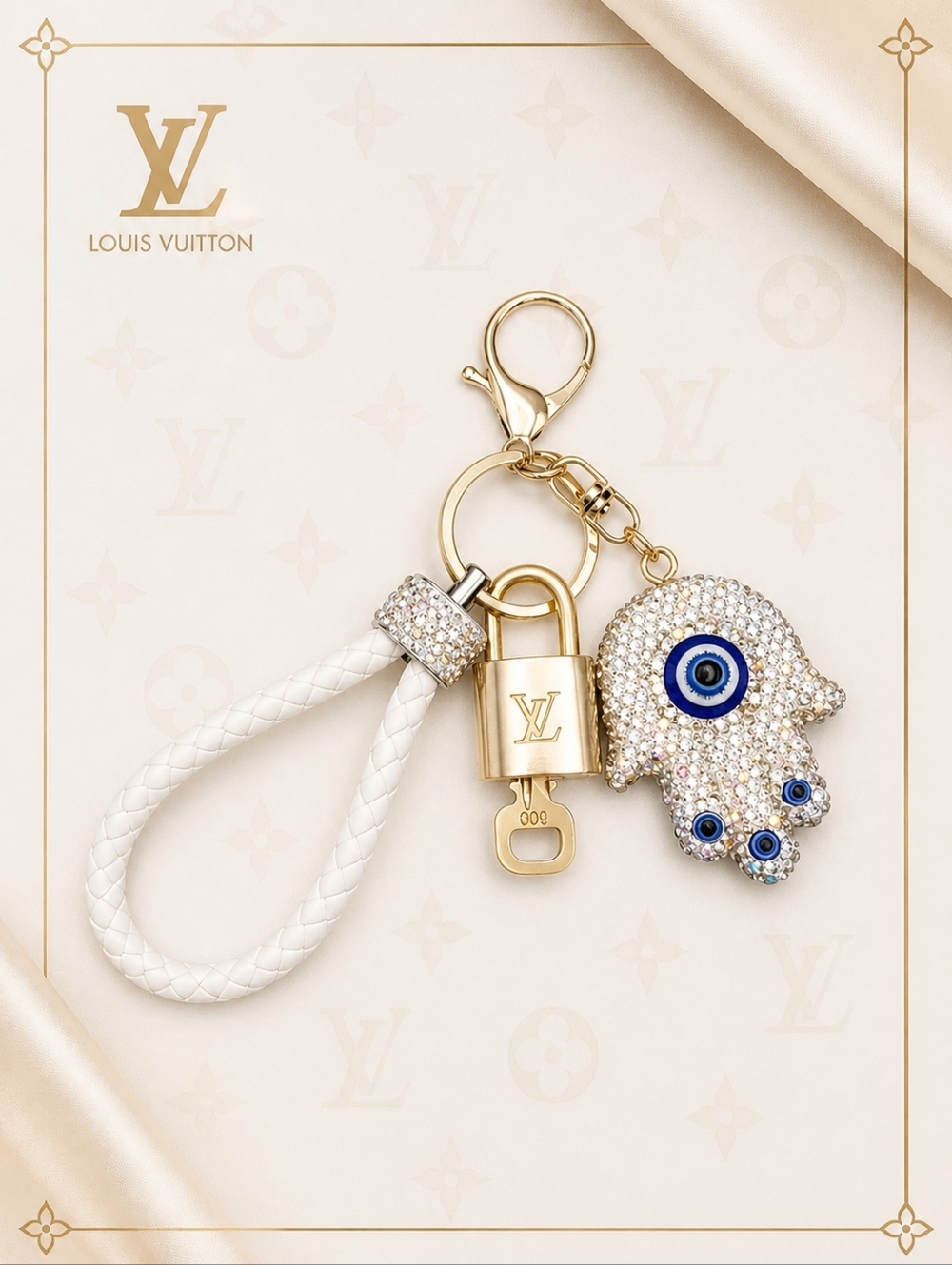 Authentic Louis Vuitton Lock & Key with unbranded Evil Eye Bagcharm